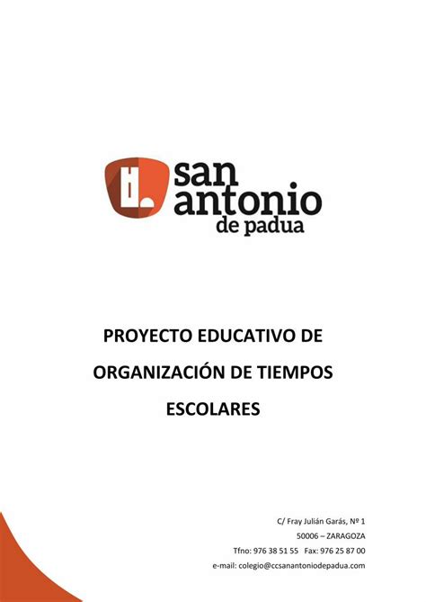 Pdf Proyecto Educativo De Organizaci N De Tiempos