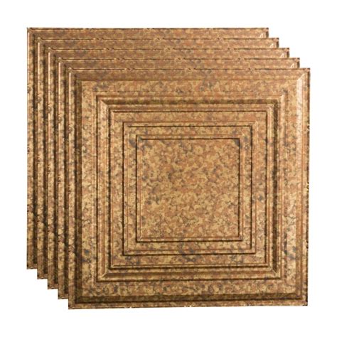 Fasade 2 Ft X 2 Ft Traditional 3 Cracked Copper Pvc Drop Ceiling Tile 5 Pack 20 Sq Ft Case