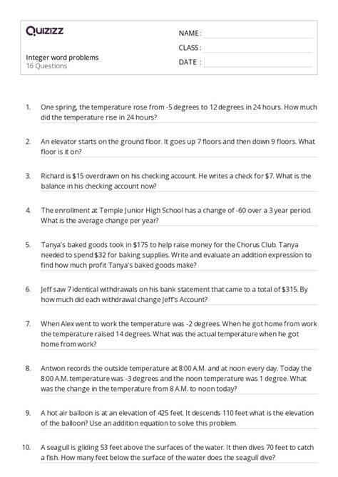 Integer Word Problems Worksheets Math Monks Worksheets Library