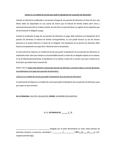 285 Cómo es un modelo de escrito para pedir la liquidación de la