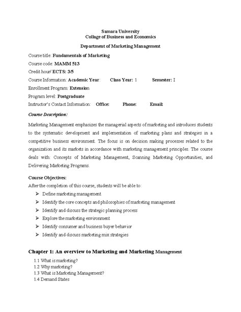 Mba Marketing Syllabus 8