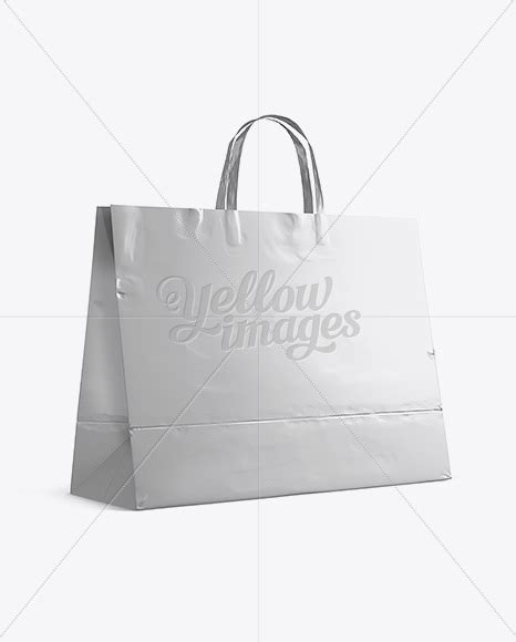 Metallic Paper Shopping Bag Mockup Halfside View Eye Level Shot