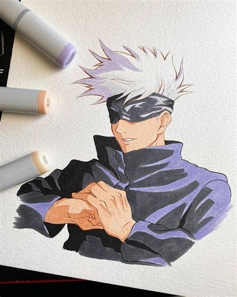 A Drawing Of An Anime Character With White Hair And Black Clothes