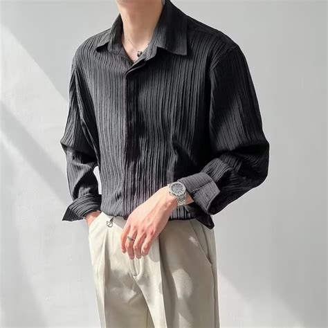 Black Man Shirt Summer Loose Casual Plain Long Sleeve Shirt Men Baju