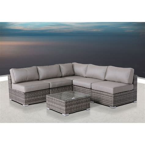 Rent To Own Lsi 6 Piece Rattan Sectional Seating Group With Sunbrella Cushions Mixed Grey