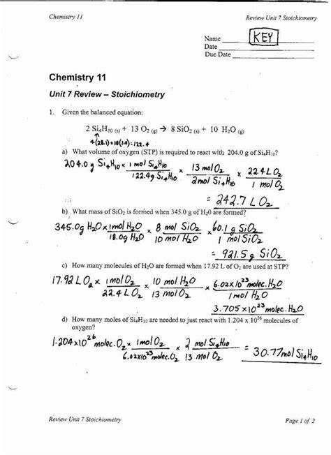 50 Worksheet For Basic Stoichiometry Answer