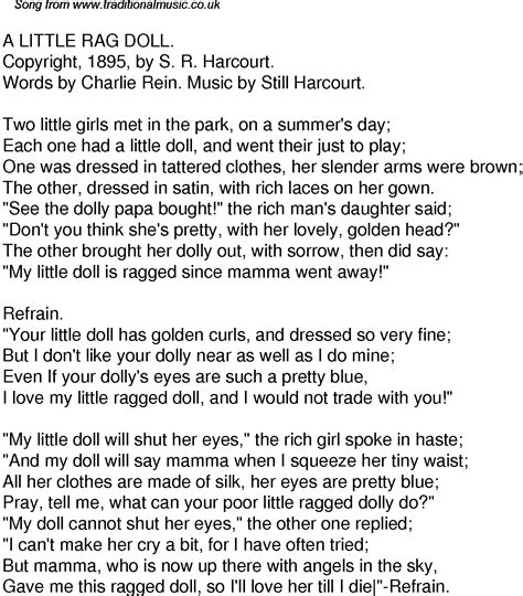 Old Time Song Lyrics for 48 A Little Rag Doll