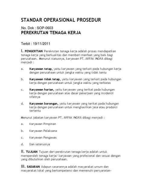 Sop Perekrutan Karyawan Pdf