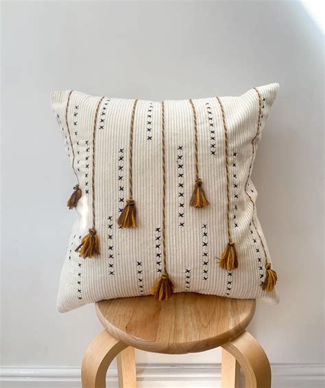 Beige Bohemian Cushion Cover Beige Throe Pillow Black Etsy Crochet