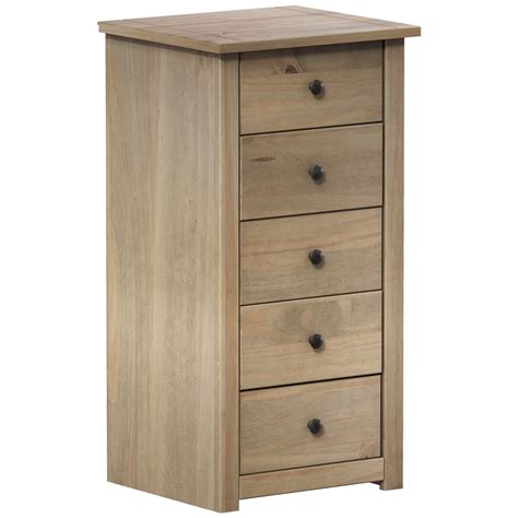 Panama 5 Drawer Narrow Chest Natural Wax Oak Solid Pine Bedroom Furniture Ebay