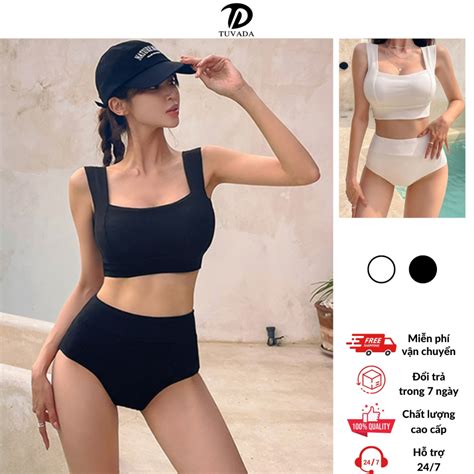 Bikini 2 mảnh basic Tuvada đồ bơi nữ cao cấp có độn ngực đồ tắm đi biển gân tăm BHL123