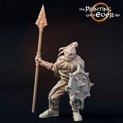 3d Printable Orc Spearman With Shield Presupported By The Printing