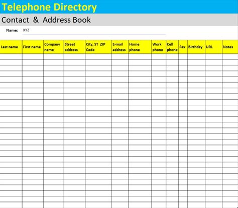 Phone List Template Excel