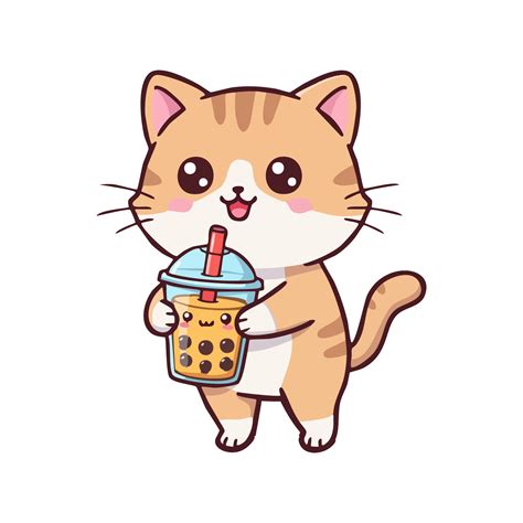 cute cat drinking boba icon character 65816030 PNG