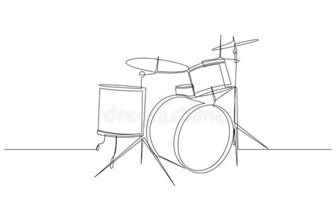 Continuous Line Drawing Of Drum Instrument Drum Set Minimalist Line