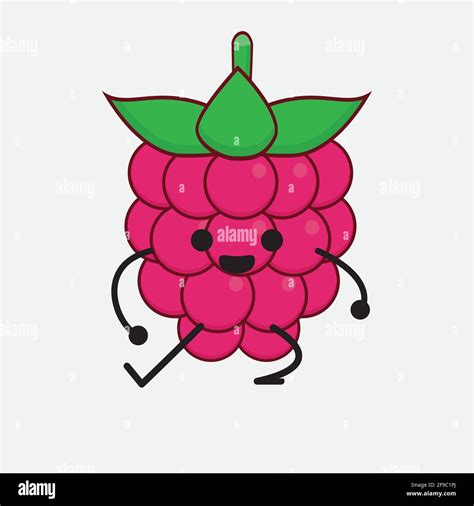 Vector Illustration Of Raspberry Fruit Character With Cute Face Simple