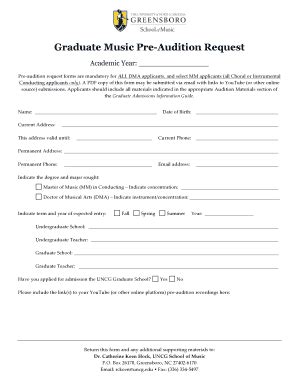 Fillable Online Vpa Uncg Graduate Pre Audition Request Form Fax Email