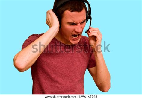 Angry Guy Screaming Into Microphone His Shutterstock