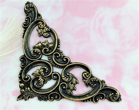 Antiqued Brass Victorian Scroll Cartouche Plaque Leaf Stampings Jewelry Ornamental Oxidized