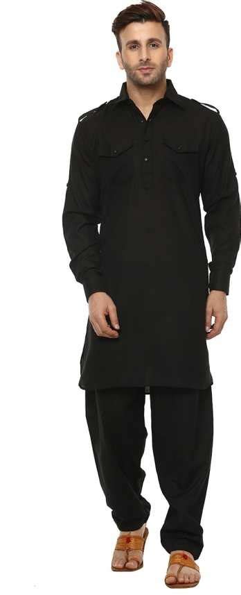 Tussar Silk Party Wear Stylish Mens Black Kurta Pajama Handwash At Rs