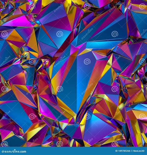 D Render Abstract Pink Blue Gold Polygonal Faceted Background