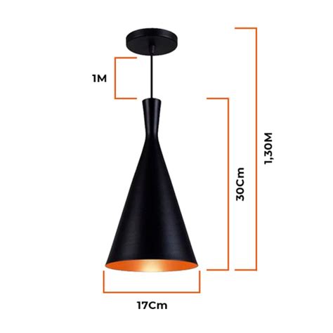 Kit 3 Pendentes Cone Estilo Tom Dixon Preto Fosco E Cobre em Promoção