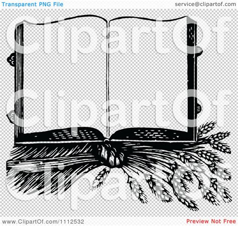 Clipart Vintage Black And White Open Cook Book Over Wheat Royalty