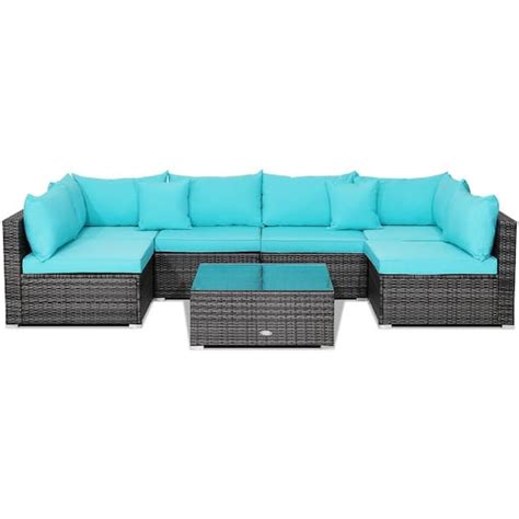 Gymax Piece Wicker Outdoor Patio Rattan Sectional Sofa Set Furniture