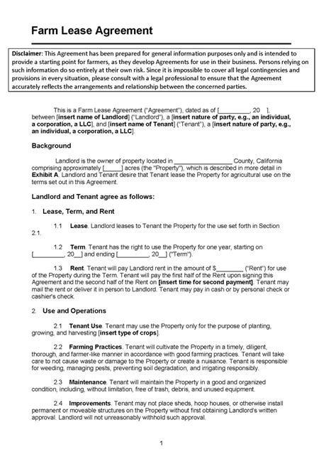 Free Land Farm Lease Agreement Templates Word Pdf