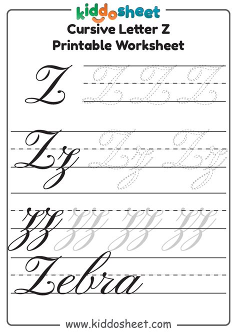 Cursive Of Z Letter Worksheets Printable Kiddosheet