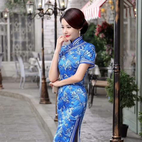 Chinese Traditional Womens Satin Long Cheongsam Dress Mandarin Collar