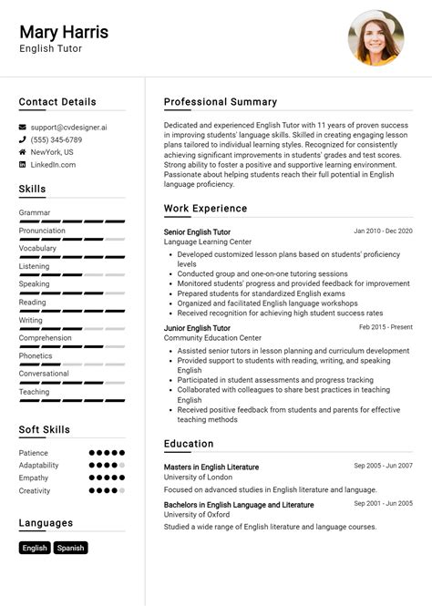 English Tutor Resume Example For 2024 How To Craft A Winning CV