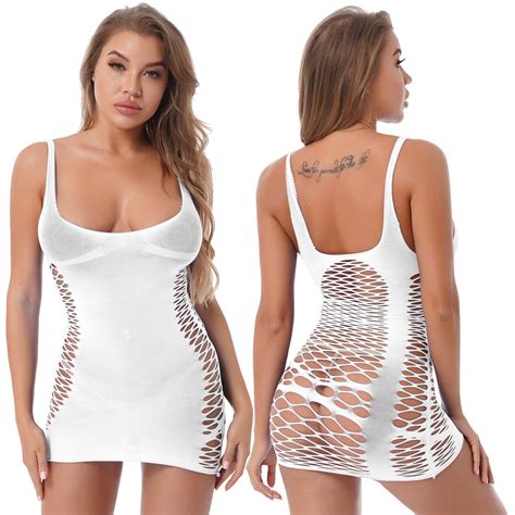 Women S Mesh Lingerie See Through Fishnet Babydoll Mini Dress Free Size