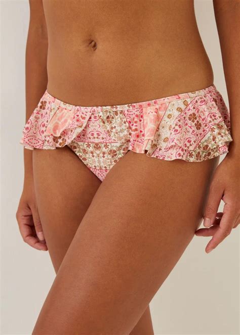 Coral Paisley Frill Side Bikini Briefs