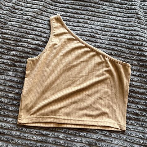 Shein Nude Cropped Top One Shoulder Size M 12 Depop