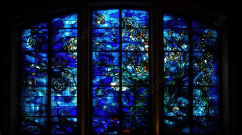 Blue Stained Glass Window With Dark Blue Flowers Background Chagall Blue Stained Glass Hd