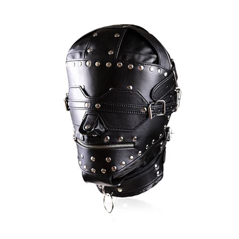 PU Leather Hood Mask Hood Bondage Blindfold Sex Toys For Couples BDSM