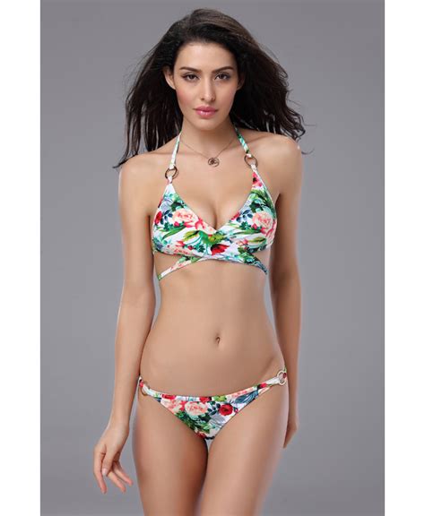 Rose Print Criss Cross Bikini BK8045