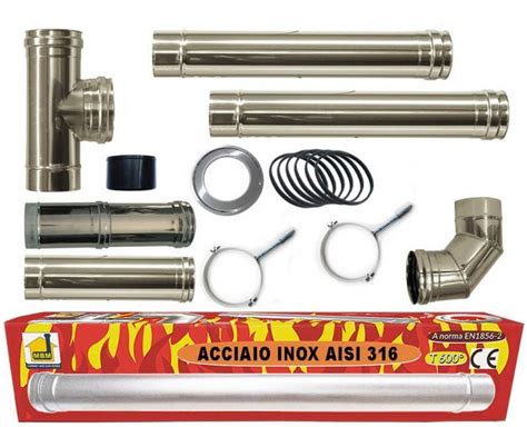 Kit Inox Tubi Canna Fumaria Stufa Pellet Dn 80 Tubo Acciaio 316