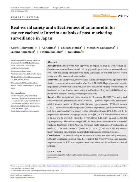 PDF Real World Safety And Effectiveness Of Anamorelin For Cancer