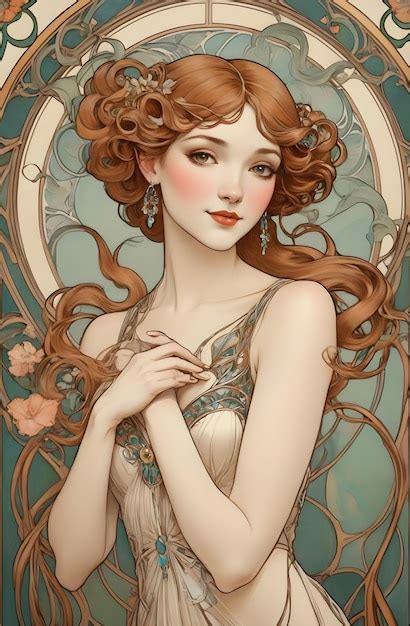 Premium Photo Smiling Beautiful Woman Of Art Nouveau Style