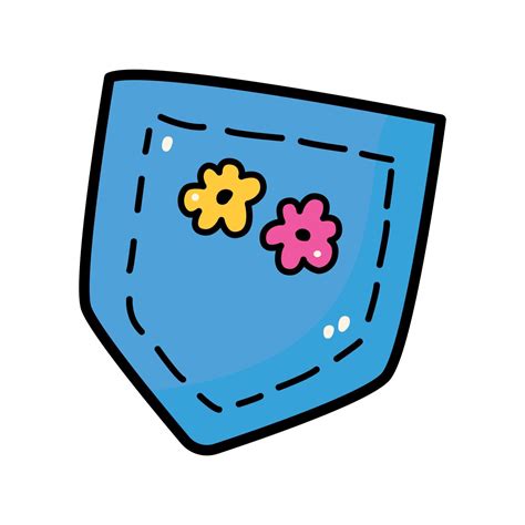 hand drawn bright colorful denim pocket  cute flowers doodle style