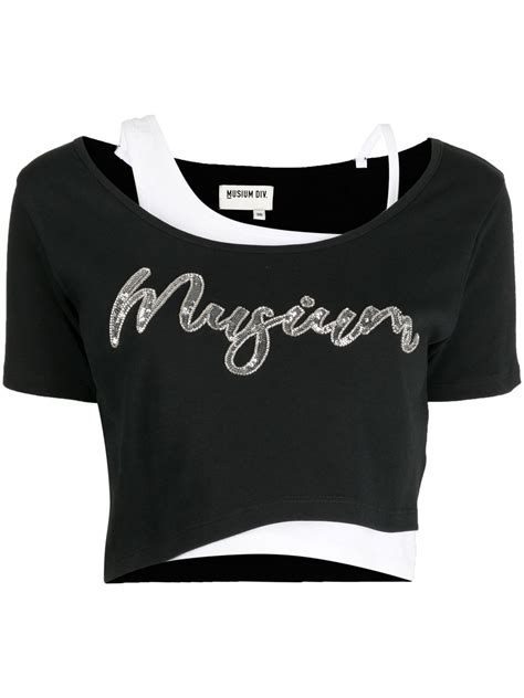 Musium Div Sequin Embellished Layered Cotton T Shirt Blue FARFETCH