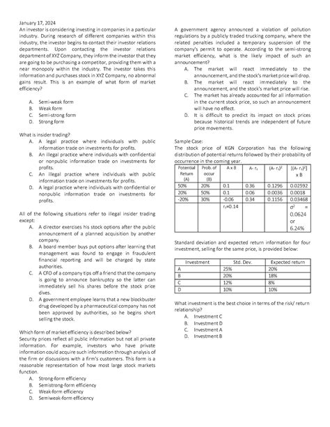 Valuation Cont Notes January An Investor Is Considering