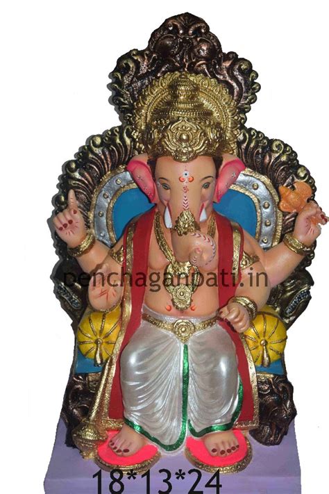 Colorful Clay Ganesha Statue For Worship Religious Size 18 X 13 X 24