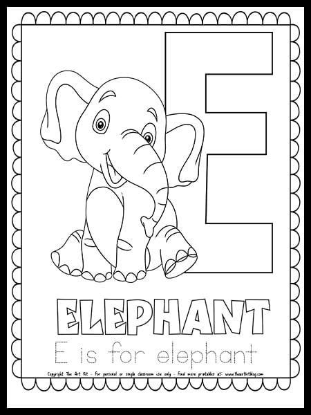 Letter E Is For Elephant FREE Printable Coloring Page Letter E