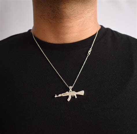 925 Silber Ak47 Iced Out Anhänger Gun Halskette 00s Hip Hop cadeau