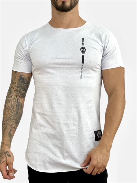 Camiseta Longline Masculina Branca Skull Mexican Kreta Imperium