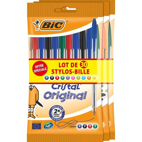 Bic Lot De Stylos Bille Pointe Moyenne Couleurs Assorties Cristal