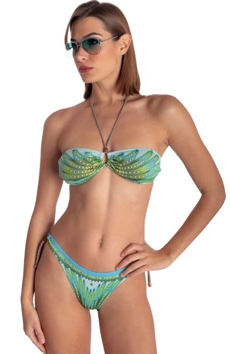 Fl Geldruck Nietenbesetzter Gepolsterter Bandeau Bikini Gr E S Farbe